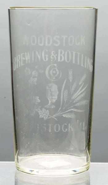 Appraisal: Woodstock Brewery Bottling Acid-Etched Glass Nice glass overall with one