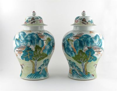 Appraisal: A large pair of Chinese Canton famille rose baluster vases