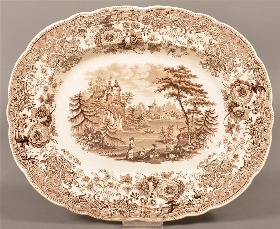 Appraisal: Staffordshire China Tyrolean Pattern Platter Brown Transfer Staffordshire China Tyrolean