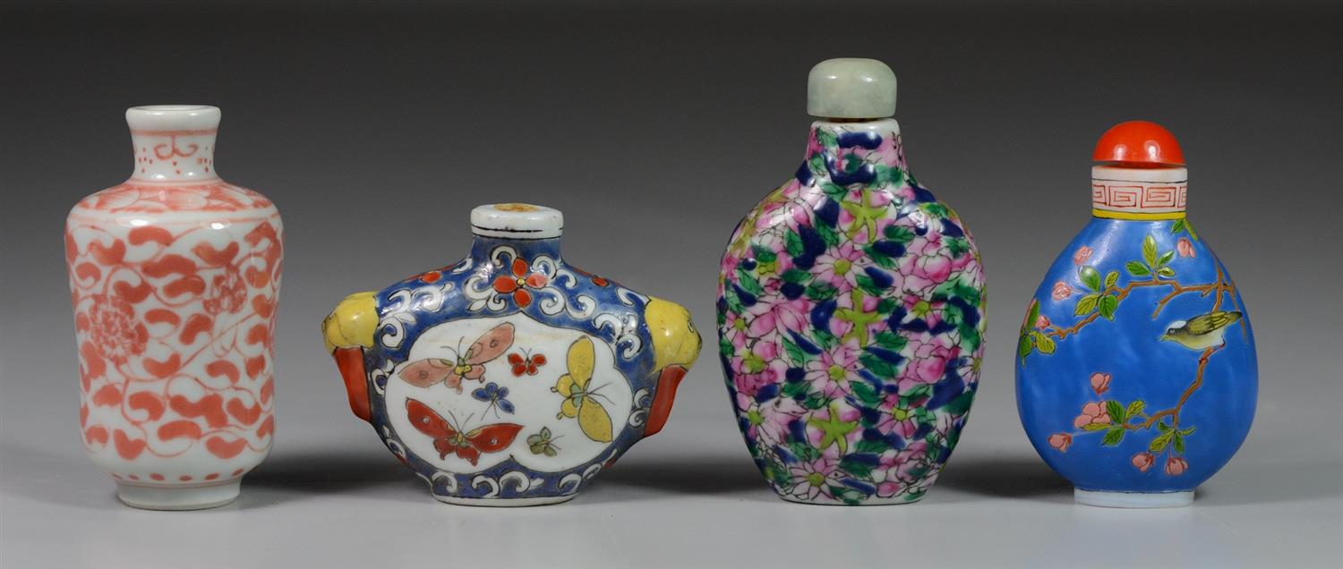 Appraisal: Porcelain Chinese snuff bottles floral Famille rose butterfly orange floral