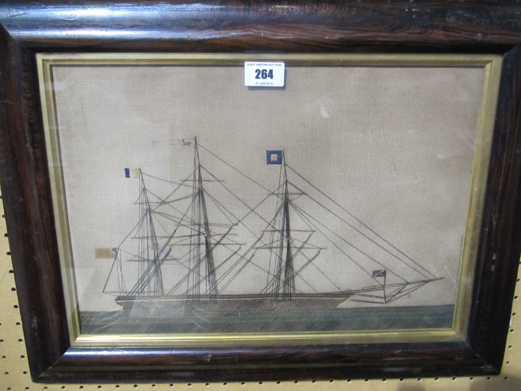 Appraisal: Needlework picture of a three-masted ship