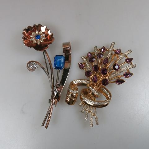 Appraisal: Two Sterling Silver Coro Craft Brooches Set with various synthetic