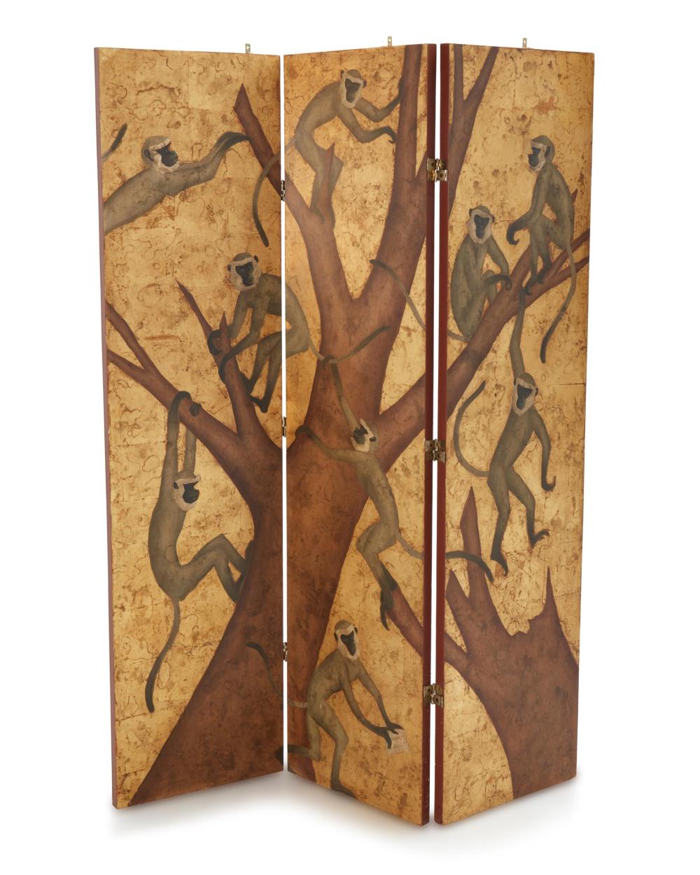 Appraisal: Nancy Jolly b Monkey folding screen Oil and gold leaf