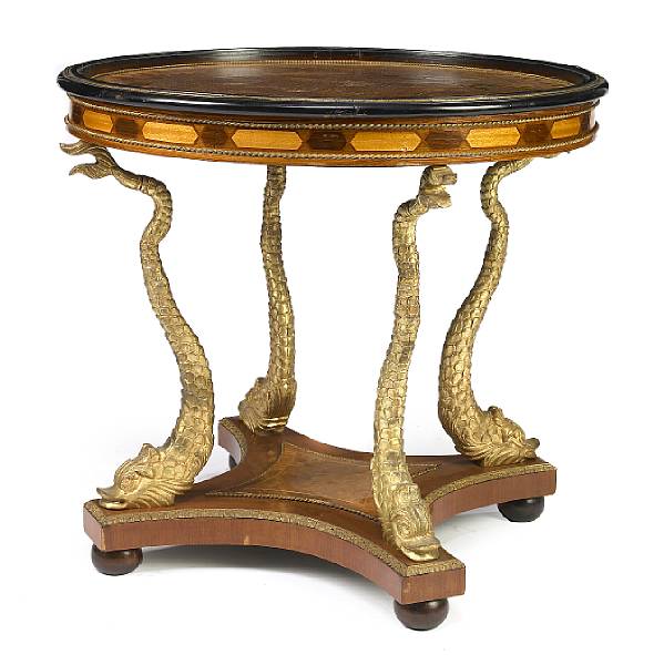 Appraisal: A Charles X style inlaid gilt metal and parquetry center