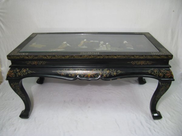 Appraisal: Chinese black lacquered chinoiserie coffee with mother of pearl inlay