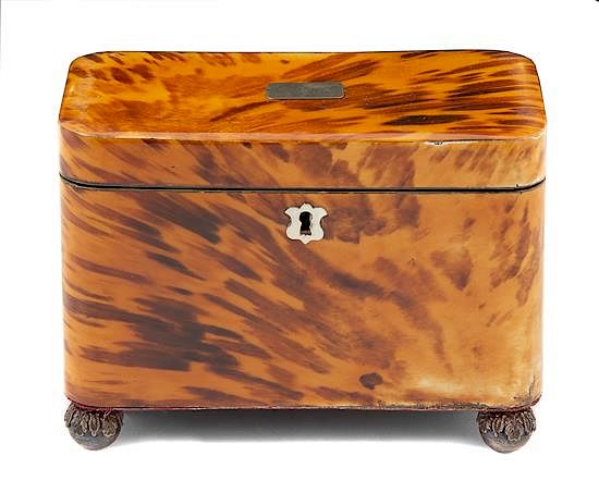 Appraisal: A Regency Tortoise Shell Tea Caddy Height x width x