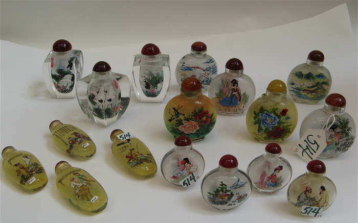 Appraisal: COLLECTION OF SEVENTEEN CHINESE SNUFF BOTTLES interior decorated glass various