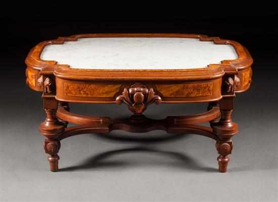 Appraisal: American Renaissance Revival carved partial burl walnut center table with