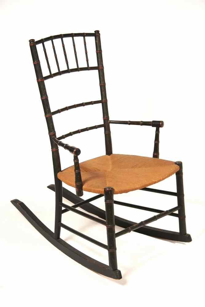 Appraisal: EARLY CHILD'S ROCKER - Circa Sheraton Period Faux Bamboo Birdcage