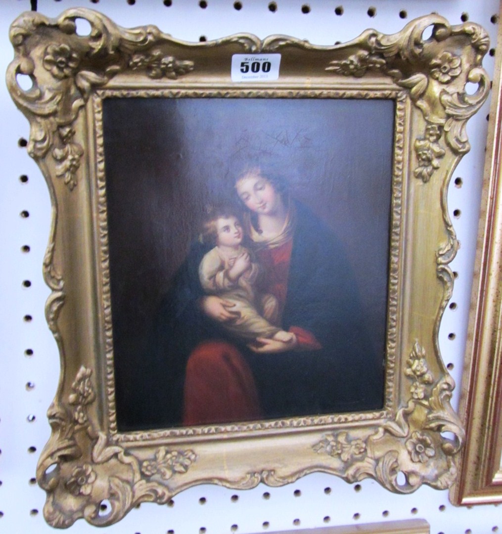 Appraisal: Continental School th century Madonna and child oil on metal