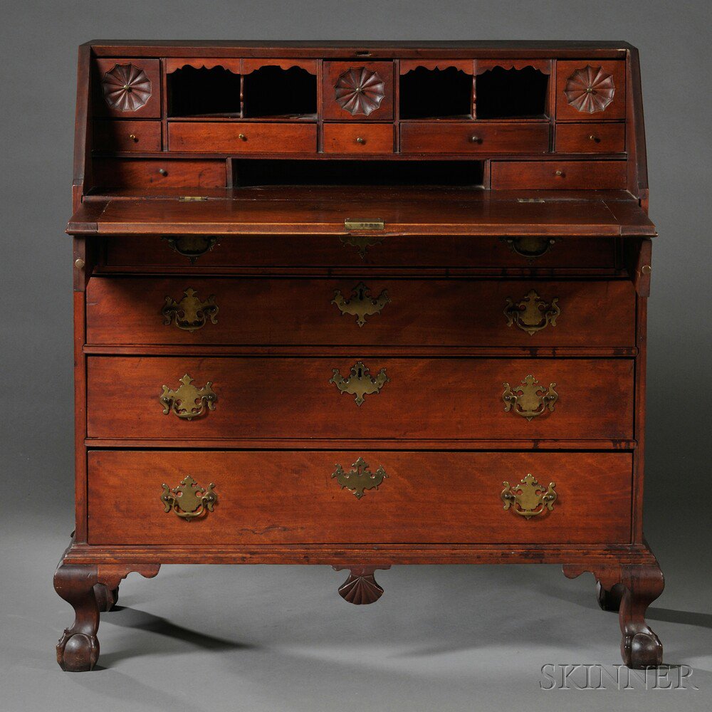 Appraisal: Chippendale Carved Birch Slant-lid Desk probably Newburyport Massachusetts early th