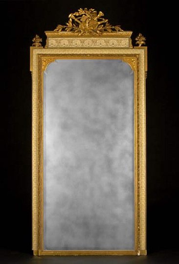 Appraisal: Tall Louis XVI-Style Carved Painted and Parcel-Gilt Overmantel Mirror fourth