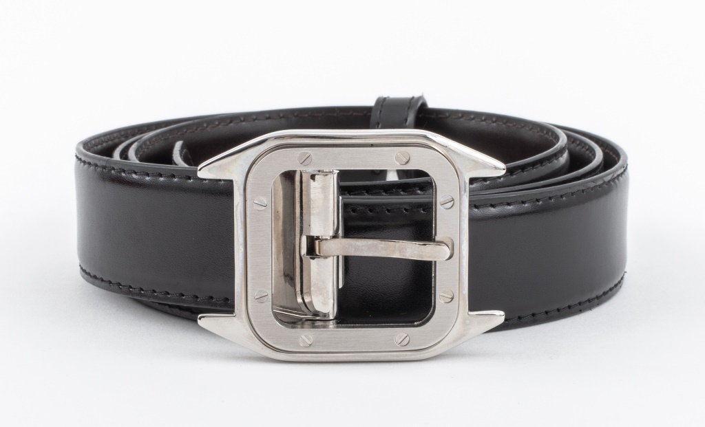 Appraisal: CARTIER REVERSIBLE CALFSKIN LEATHER BELT Santos de Cartier belt with