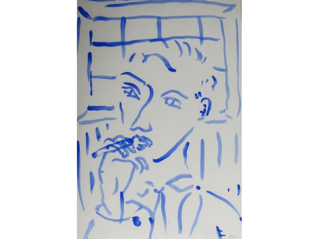 Appraisal: ADRIAN WIZSNIEWSKI b SMOKING I Acrylic on paper signed and