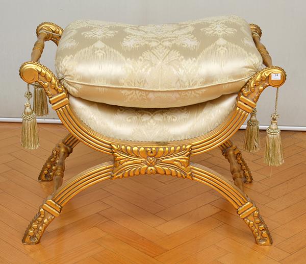 Appraisal: A FRENCH EMPIRE STYLE GILT WOOD X-FRAME STOOL