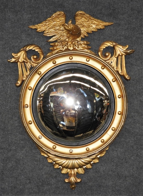 Appraisal: C AMERICAN FEDERAL GILT EAGLE BULL'S EYE MIRROR United States