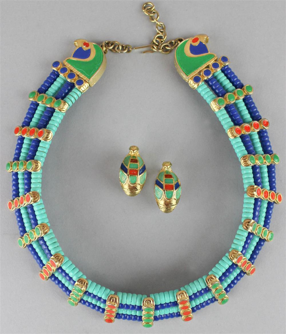 Appraisal: HATTIE CARNEGIE VERY UNUSUAL AZTEC CHOKER AND MATCHING EARRINGS all