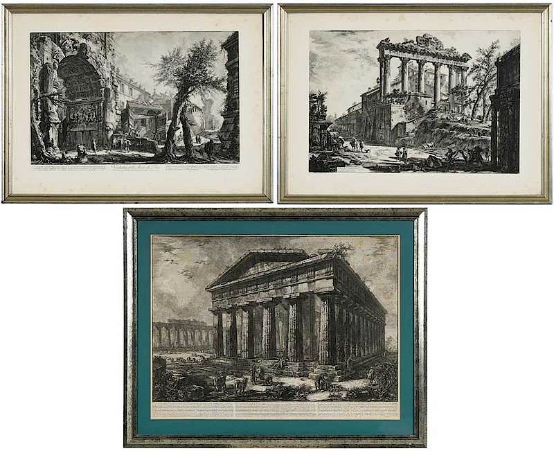 Appraisal: Giovanni Battista Piranesi Italian Three etchings Temple de Neptune two