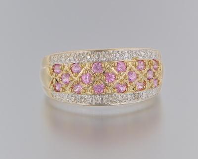 Appraisal: A Ladies' Pink Sapphire and Diamond Ring k yellow gold