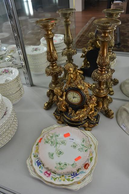 Appraisal: COLLECTION OF CHINA PLATES AND COMPOSITE CLOCK GARNITURE