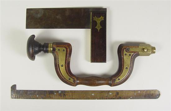 Appraisal: Group of Early th Century Tools Includes a button brace