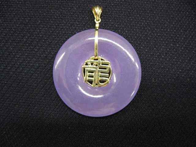 Appraisal: Lavender Jade k Gold Pendant medallion style '' excellent