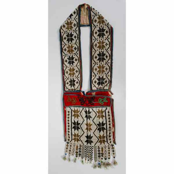 Appraisal: Chippewa Loom-Beaded Bandolier Bag thread-sewn and beaded using colors of