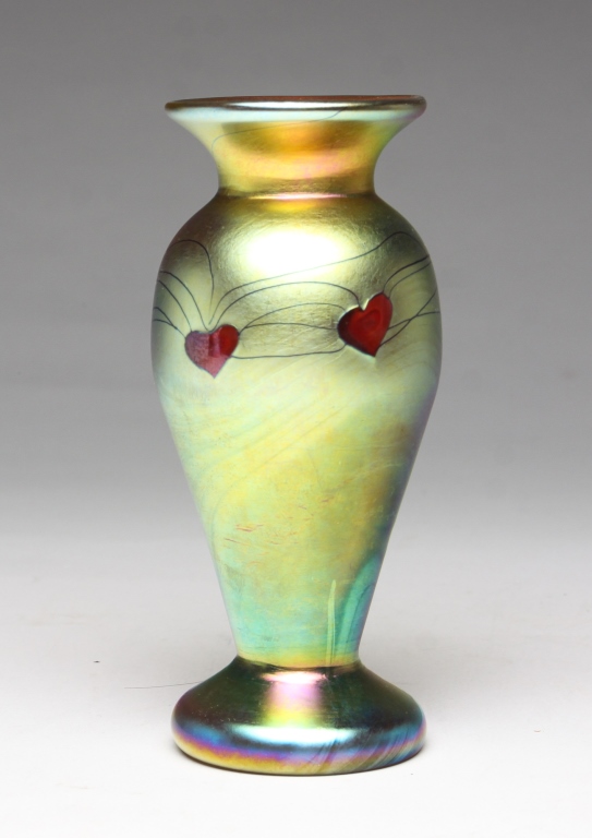 Appraisal: TIFFANY FAVRILE HEARTS AND VINES CABINET VASE American st half-