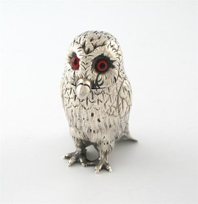 Appraisal: A Victorian silver novelty owl mustard pot by George Richards