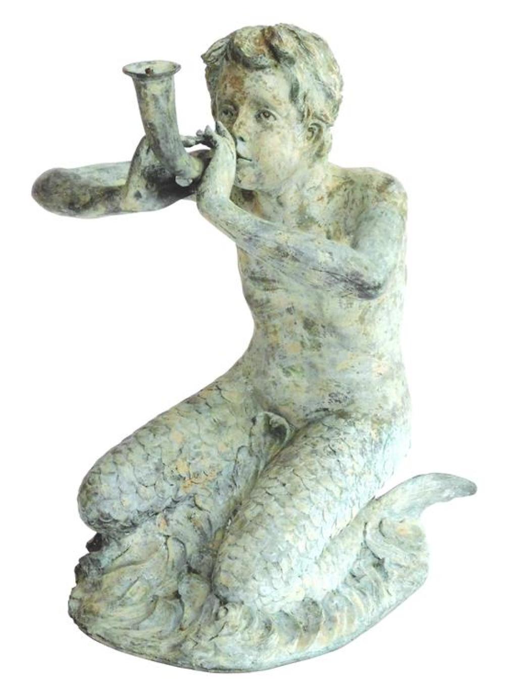 Appraisal: Young boy siren garden sculpture fountain metal with two tails