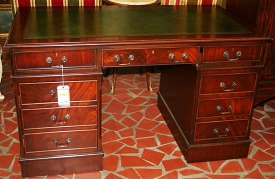 Appraisal: George III style mahogany pedestal desk rectangular molded top with