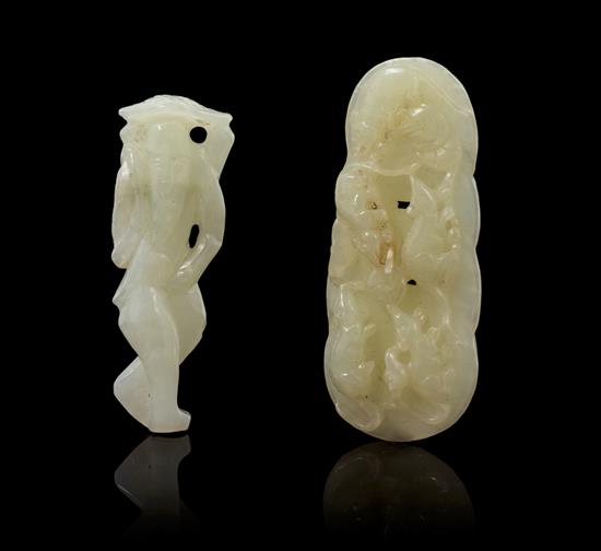 Appraisal: Sale Lot Two Celadon Jade Toggles one carved depicting an