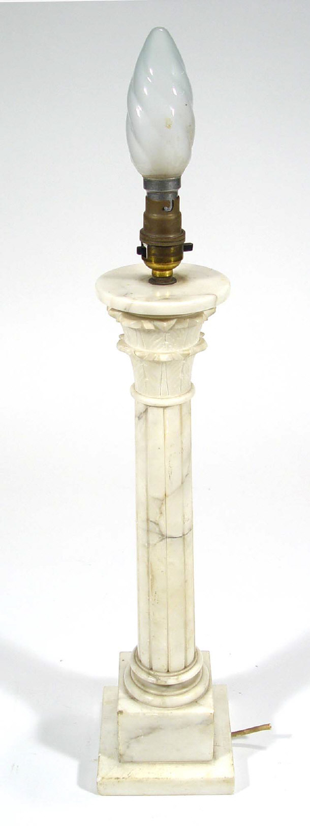 Appraisal: Square based white marble column lamp base cm high