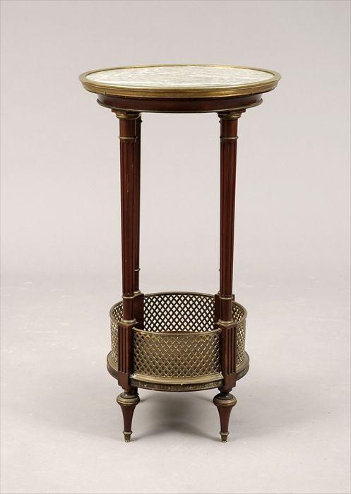 Appraisal: Louis XVI-Style Gilt-Metal Mounted Mahogany Marble-Top Gueridon in in diam