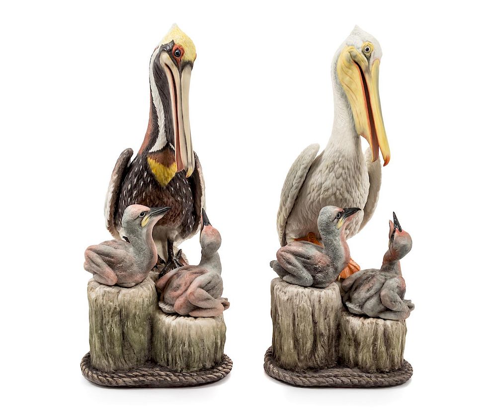 Appraisal: A Pair of Boehm Porcelain Pelican Groupings Height inches A