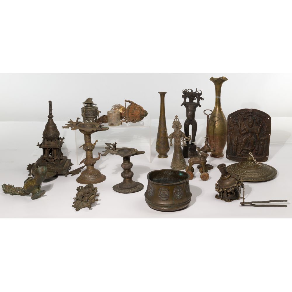 Appraisal: MULTI-CULTURAL METALWARE ASSORTMENTOver pounds of bronze and copper alloy objects