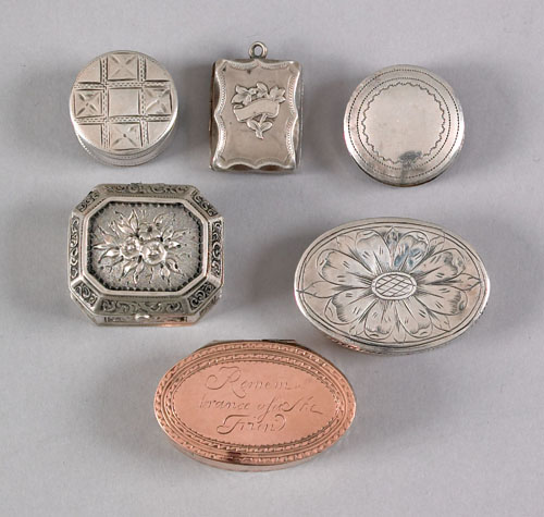 Appraisal: Six Continental silver vinaigrettes th th c