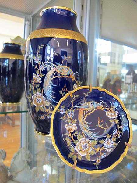 Appraisal: LIMOGES COBALT BLUE BIRD DECORATED VASE AND PLATE