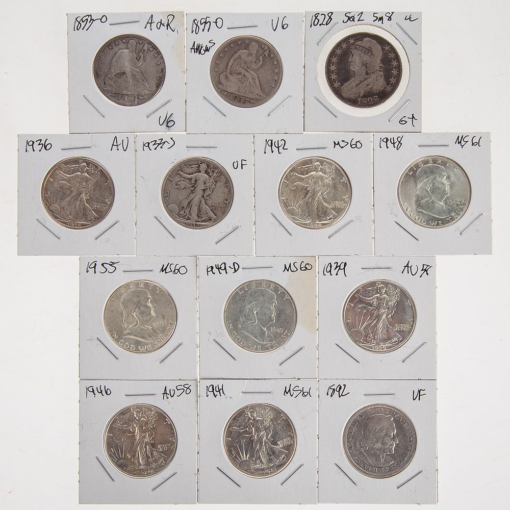 Appraisal: A Group of Type Half Dollars Bust Half Square Based