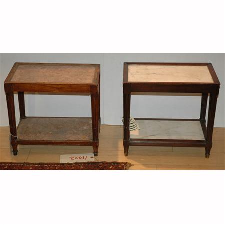 Appraisal: Two Neoclassical Style Marble Top Mahogany Side Tables Estimate -