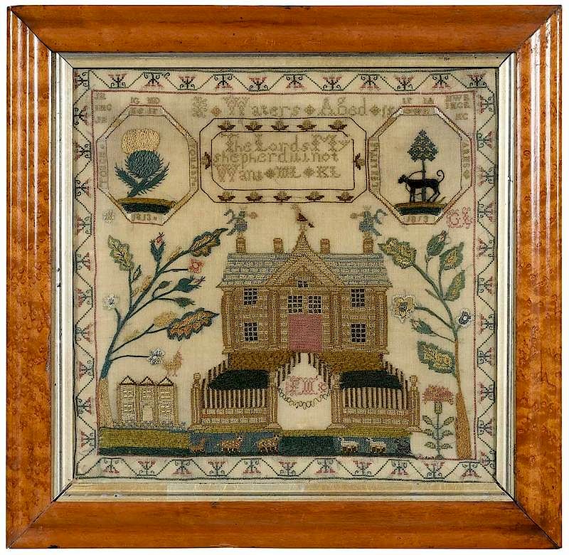 Appraisal: Scottish House Needlework with Coat of Arms circa fine silk