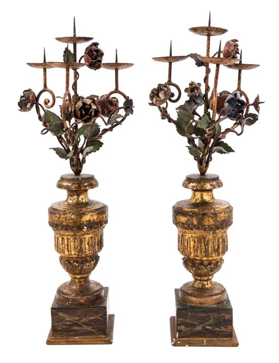 Appraisal: Sale Lot A Pair of Italian Giltwood and Tole Candelabra