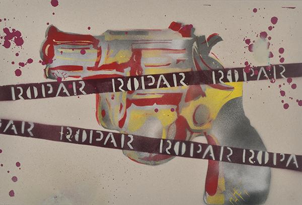 Appraisal: DENNIS ROPAR BORN Hand Gun spray paint stencil on paper