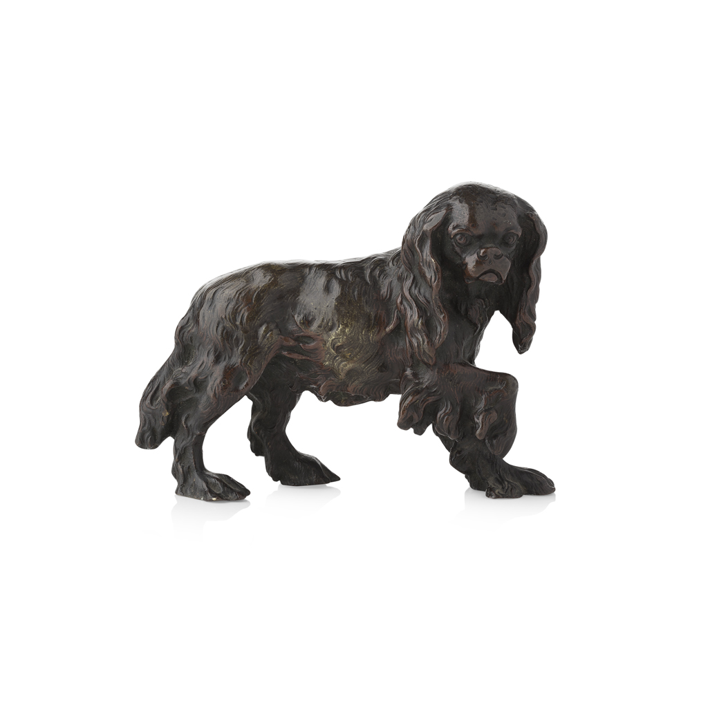 Appraisal: CONTINENTAL BRONZE FIGURE OF A SPANIEL MID TH CENTURY dark