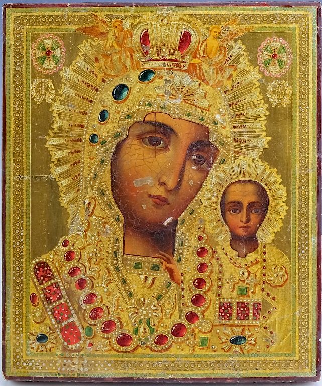 Appraisal: Russian Orthodox Religious Icon Painting DAMONE Fine antique Russian Orthodox