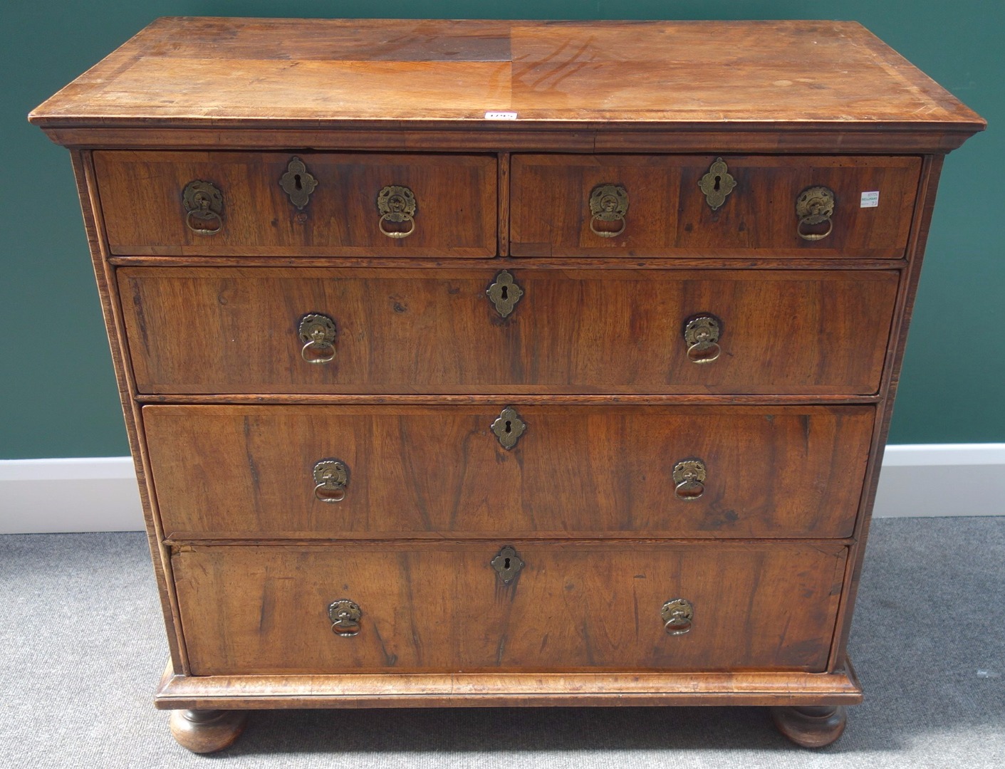 Appraisal: A William and Mary figured walnut chest of two short