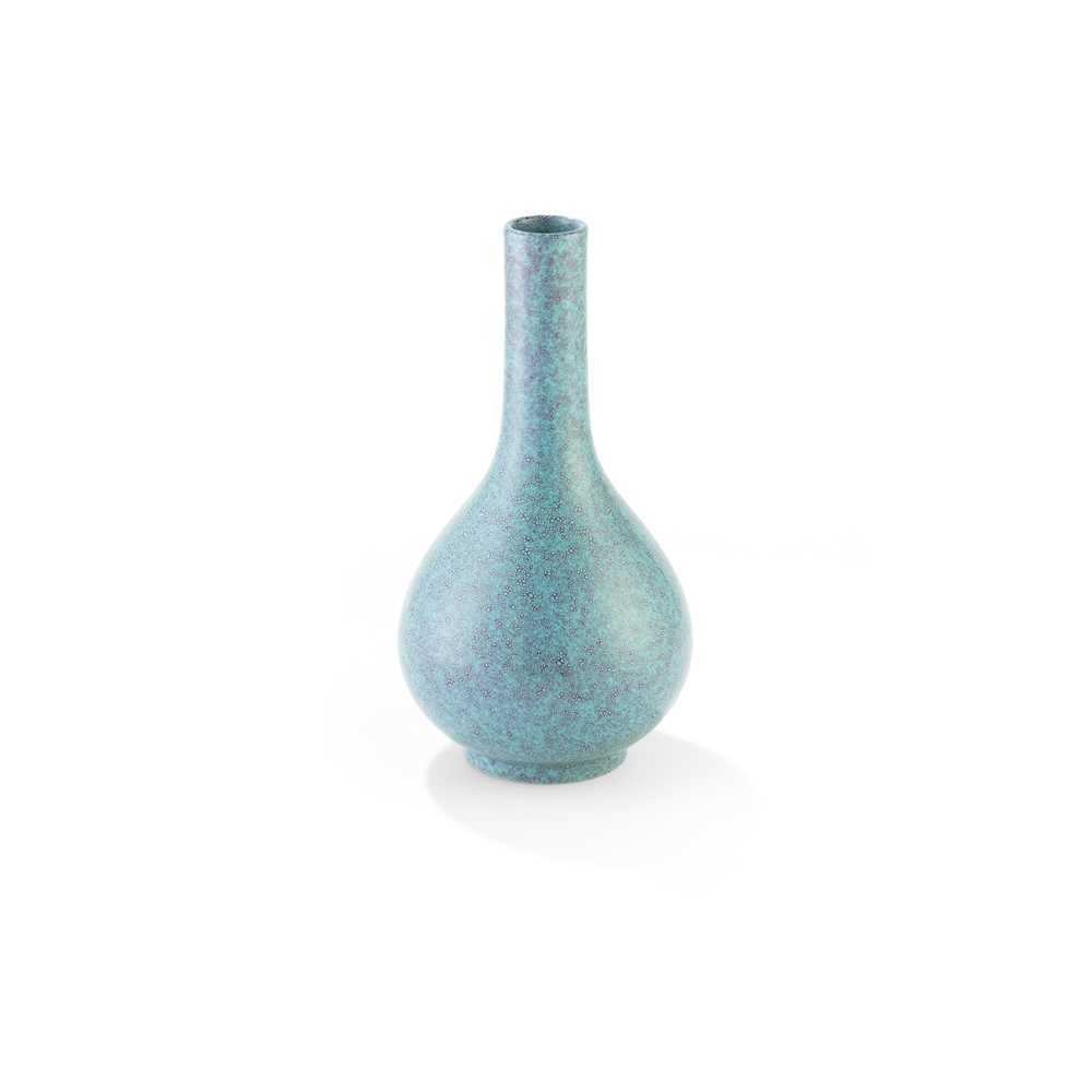 Appraisal: ROBIN'S-EGG-GLAZED BOTTLE VASE QING DYNASTY TH CENTURY elegantly potted with