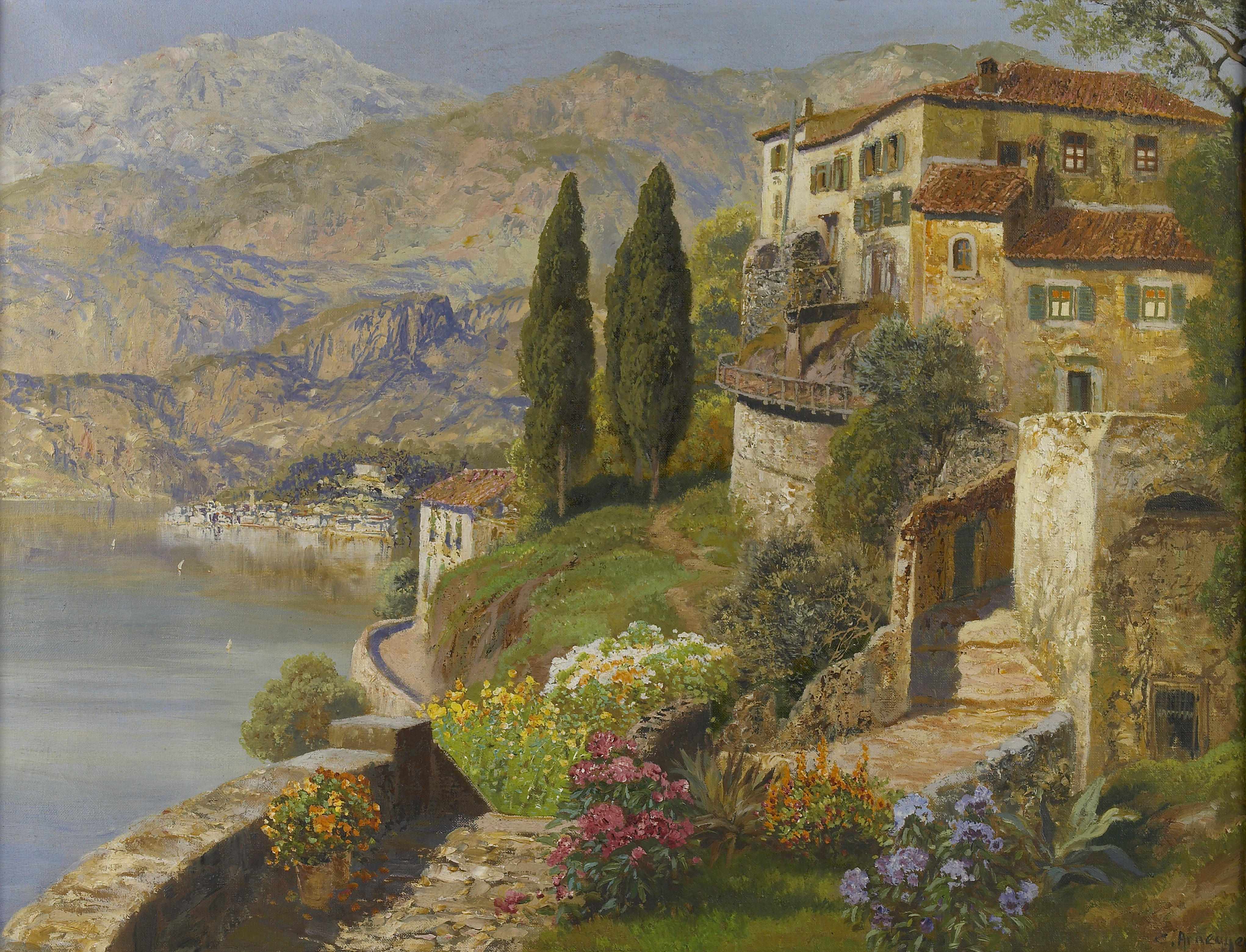 Appraisal: Gottfried Arnegger Austrian born A villa on a sunlit bay