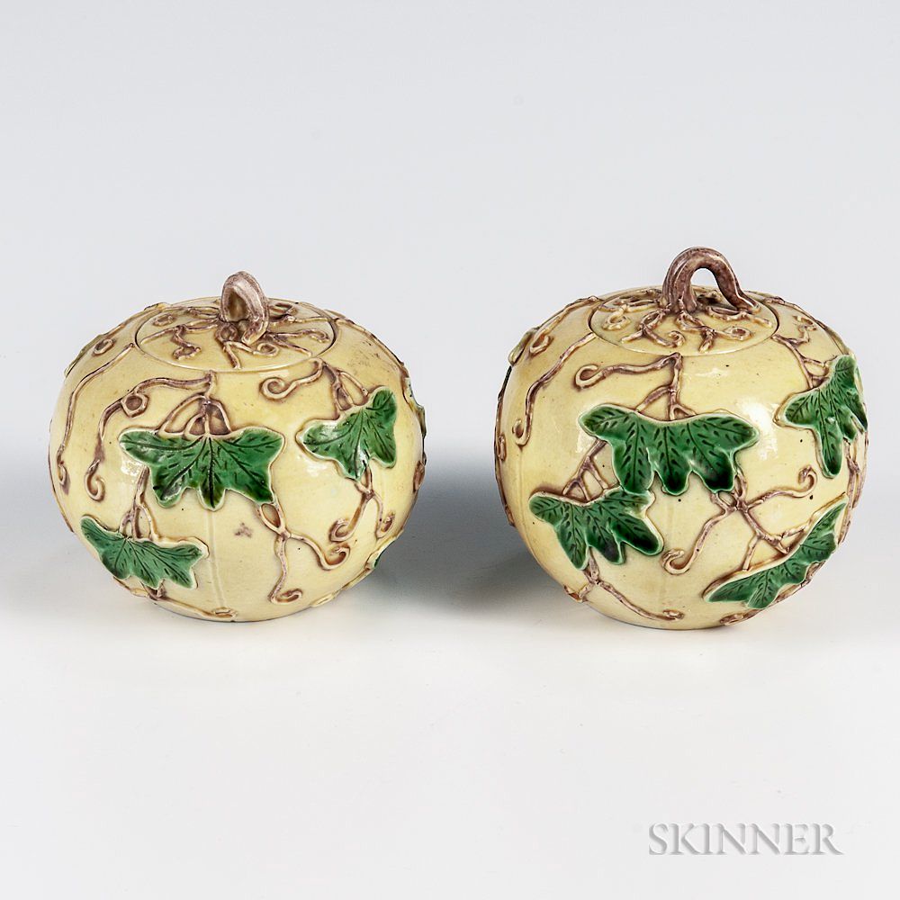 Appraisal: Pair of Sancai Gourd-form Jarlets Pair of Sancai Gourd-form Jarlets