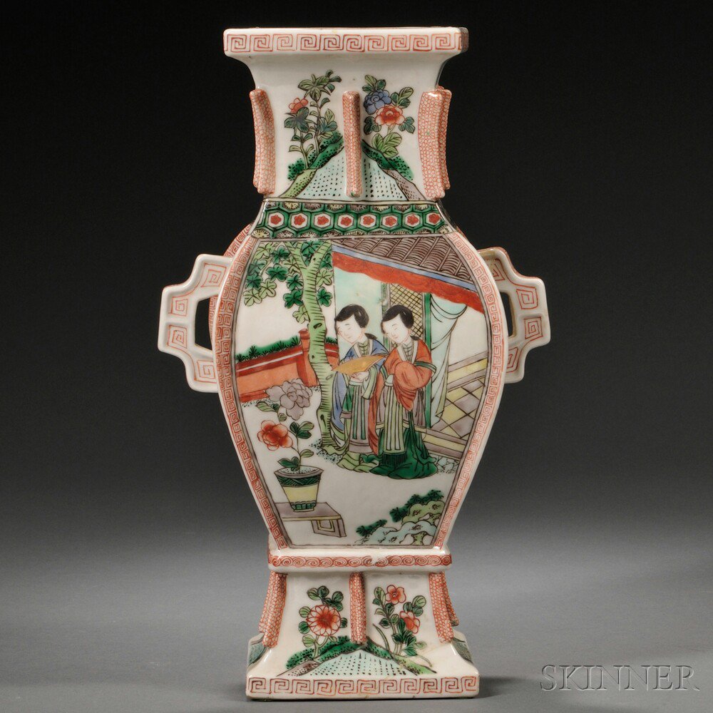 Appraisal: Quadrangular Vase China th century baluster shape decorated with ladies